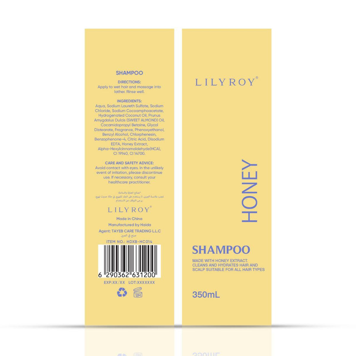 Lilyroy Honey Shampoo 350mL box front and back