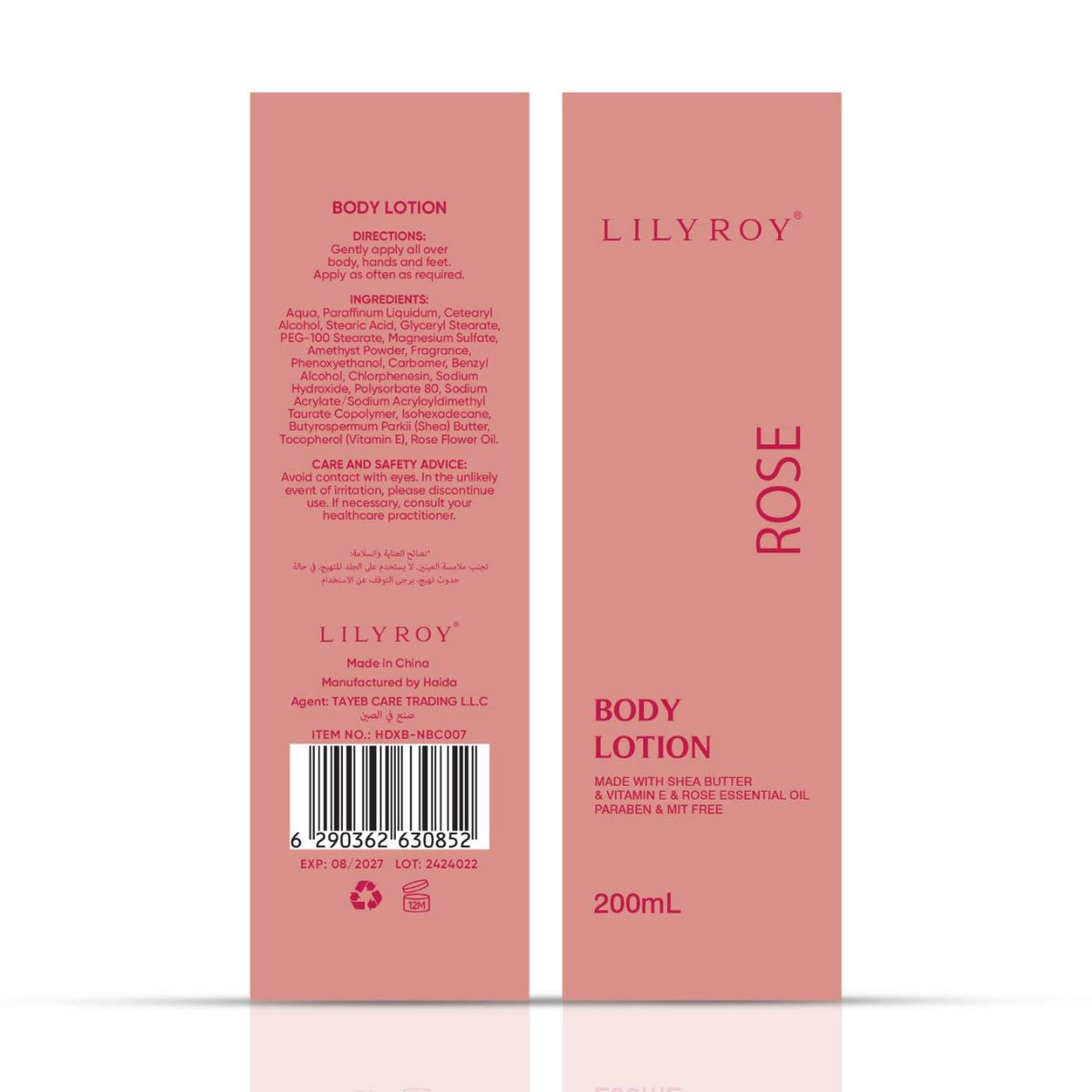 Lilyroy Rose Body Lotion 200mL box front and back