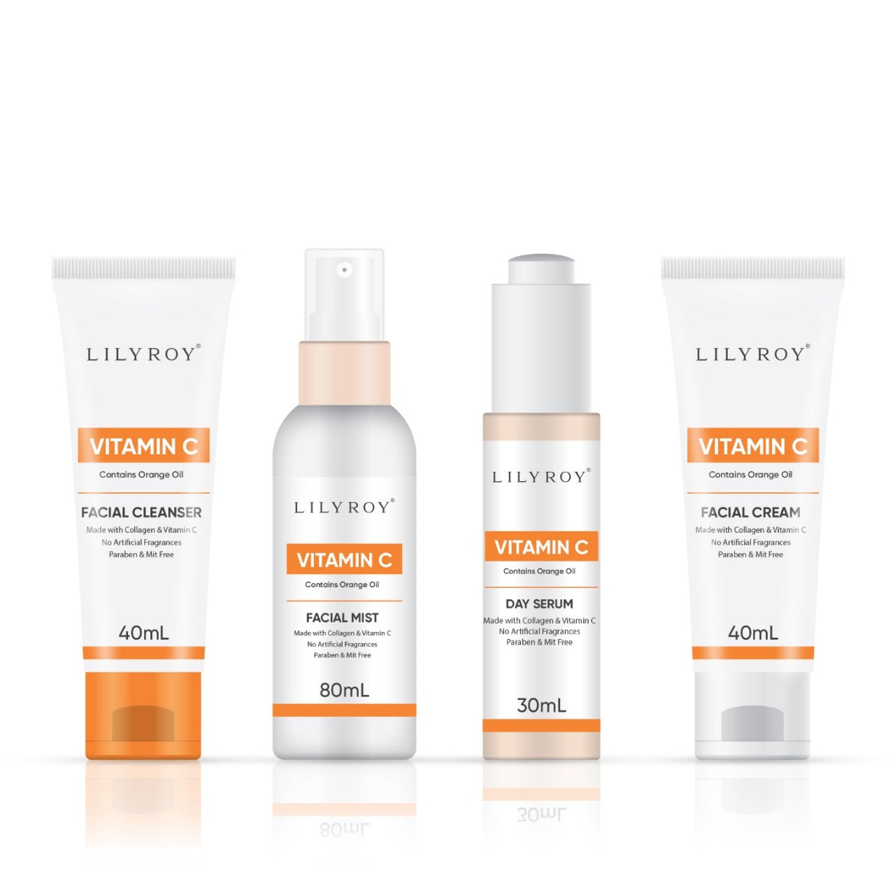 Lilyroy Vitamin C 4-Piece Skincare Set – Facial Cleanser + Facial Mist + Day Serum + Facial Cream