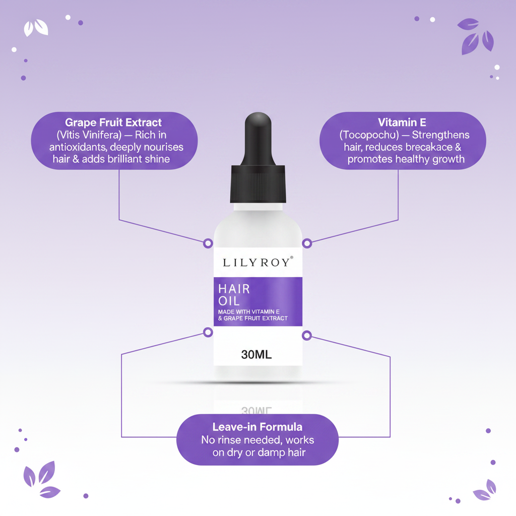Lilyroy Hair Oil Grape Fruit Extract - Callouts