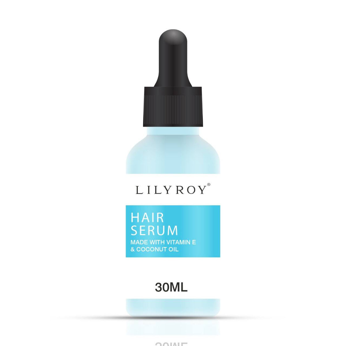 Lilyroy Hair Serum with Coconut Oil 30mL frosted white bottle with turquoise label