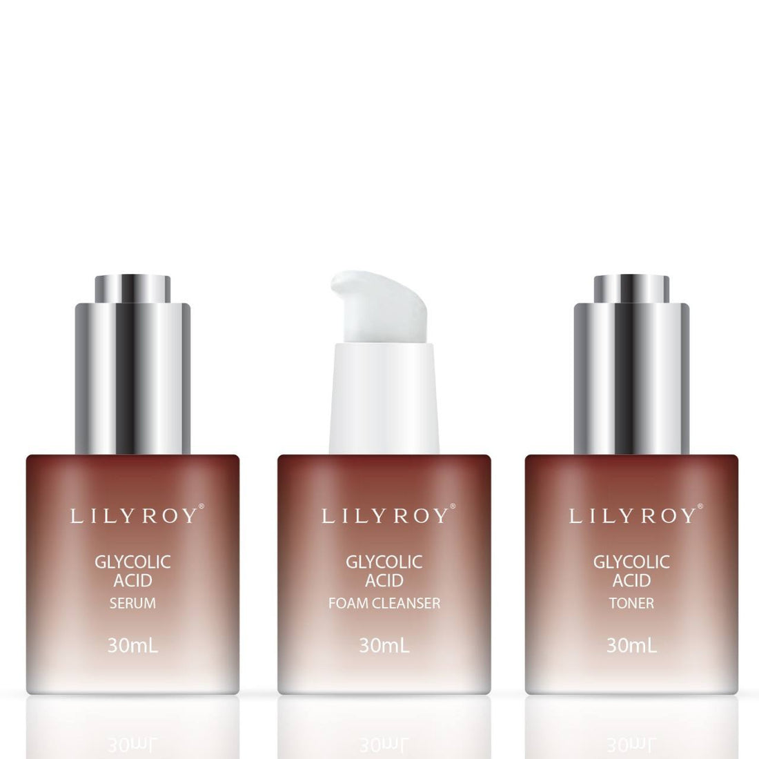 Lilyroy Glycolic Acid Skin Care Set — Serum, Foam Cleanser and Toner 30mL each