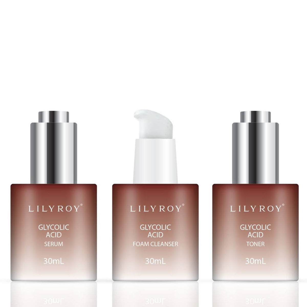 Lilyroy Glycolic Acid Skin Care Set — Serum, Foam Cleanser and Toner 30mL each
