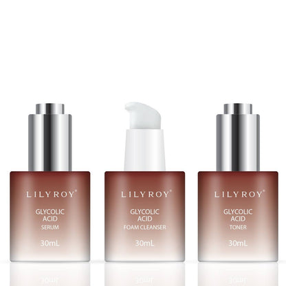 Lilyroy Glycolic Acid Skin Care Set — Serum, Foam Cleanser and Toner 30mL each