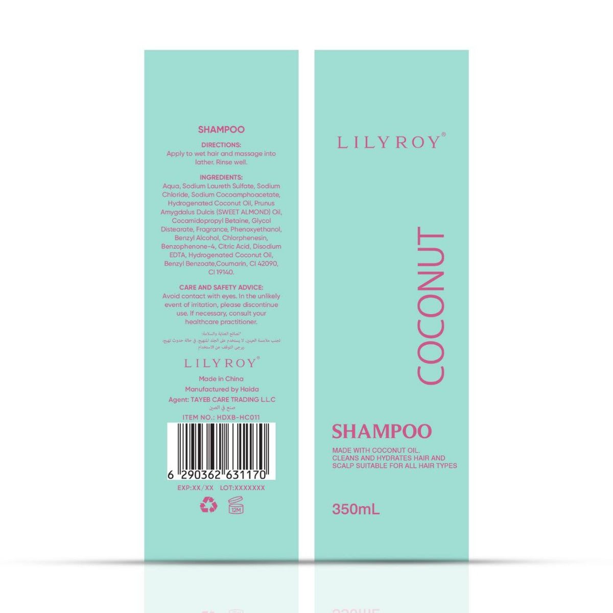 Lilyroy Coconut Shampoo 350mL box front and back