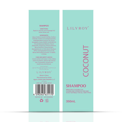 Lilyroy Coconut Shampoo 350mL box front and back