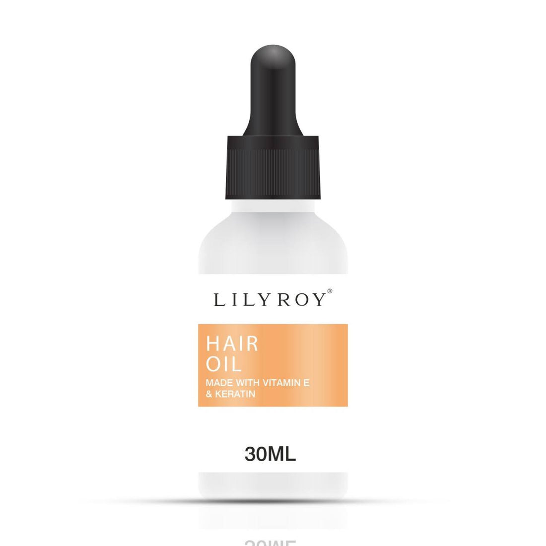 Lilyroy Hair Oil with Keratin 30mL frosted white bottle with golden orange label