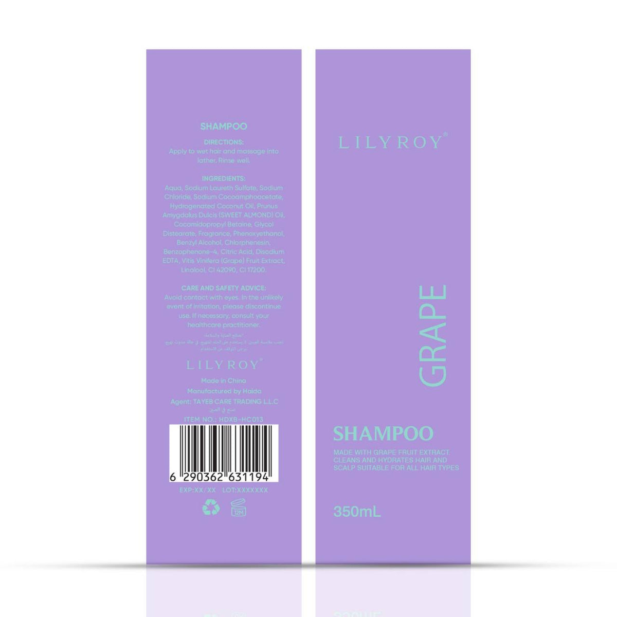 Lilyroy Grape Shampoo 350mL box front and back