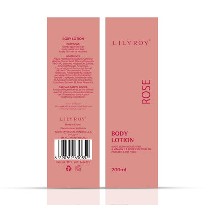Lilyroy Rose Body Lotion 200mL box front and back